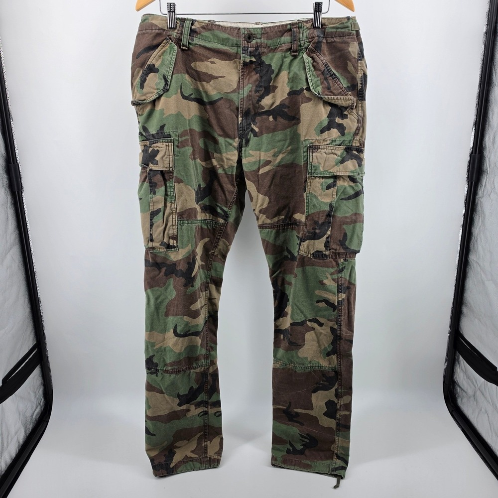 Polo Ralph Lauren Mens Camo Cargo Pants 36x34 Woodland Camouflage Ripstop Cotton